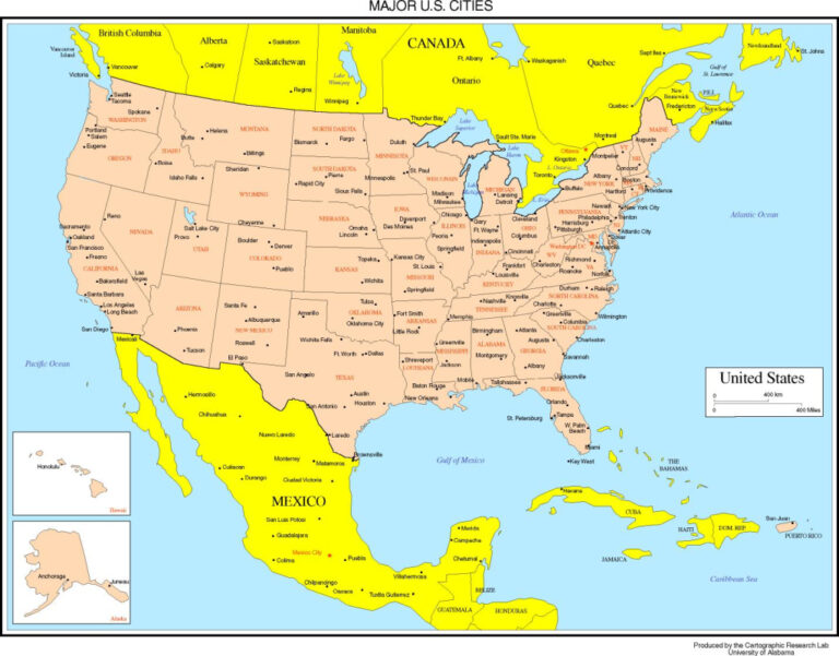 Map Of USA And Canada With States And Cities - Printable US Maps