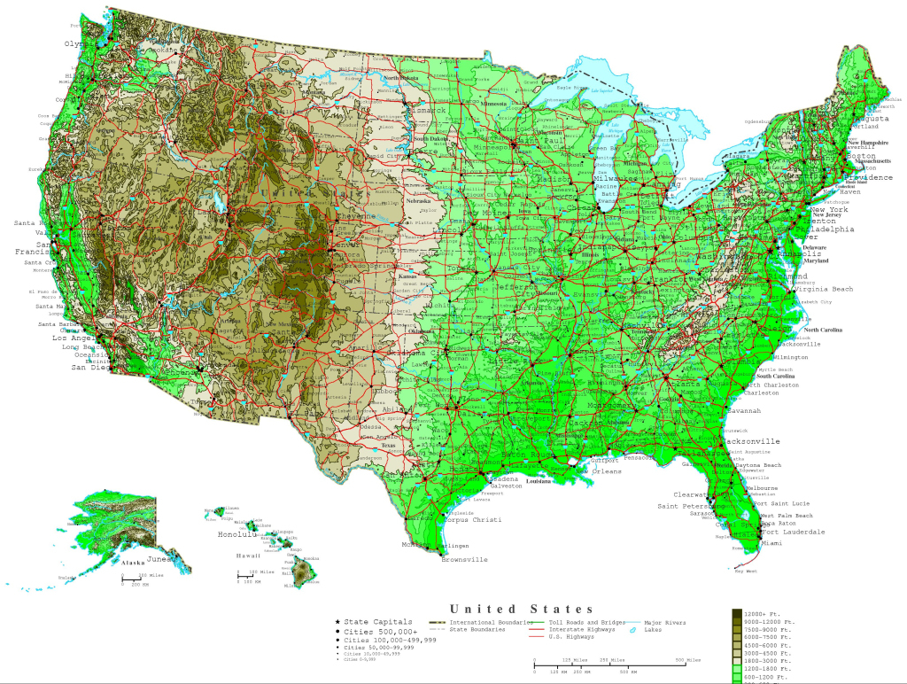 United States Contour Map | Labeled Topographic Map Of Usa