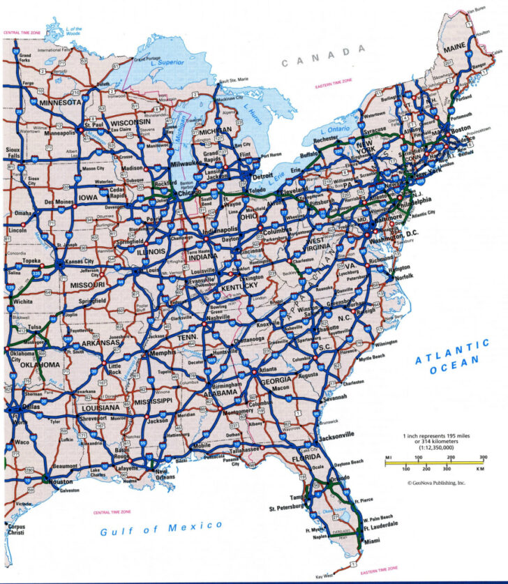 Highway Map of East Coast USA
