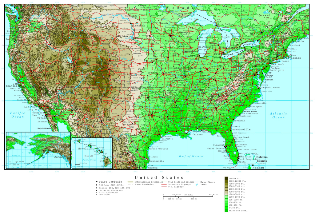 United States Elevation Map | Sea Level Map of USA