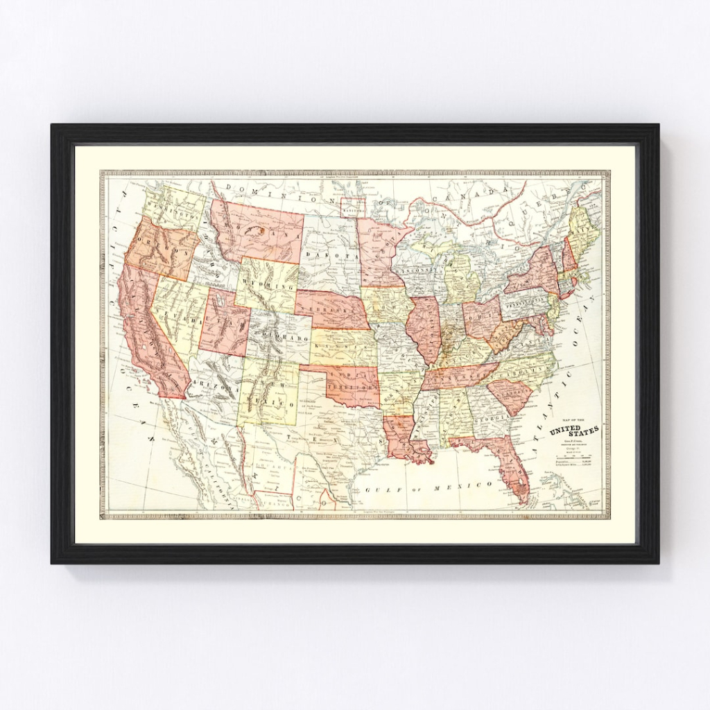 United States Map 1883, Vintage United States Map, Old United | Map Of Usa In 1883