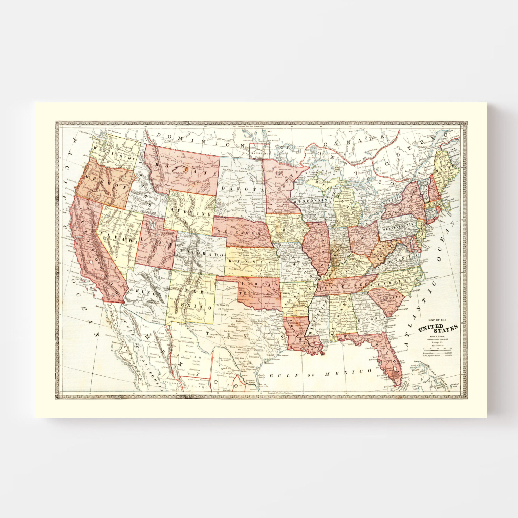 United States Map 1883, Vintage United States Map, Old United | Map of USA in 1883