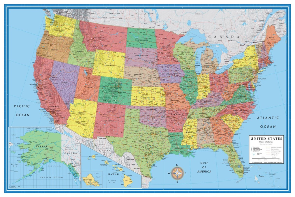 United States Map Classic Premier Usa Us Wall Poster Decor W/ Gulf | Map Of Usa With Oceans