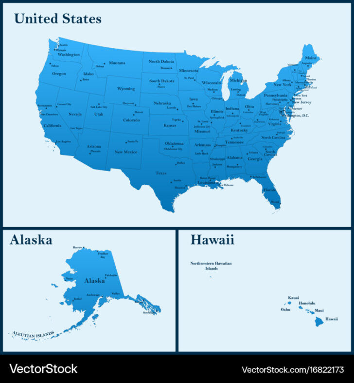 Map of the USA with Alaska and Hawaii