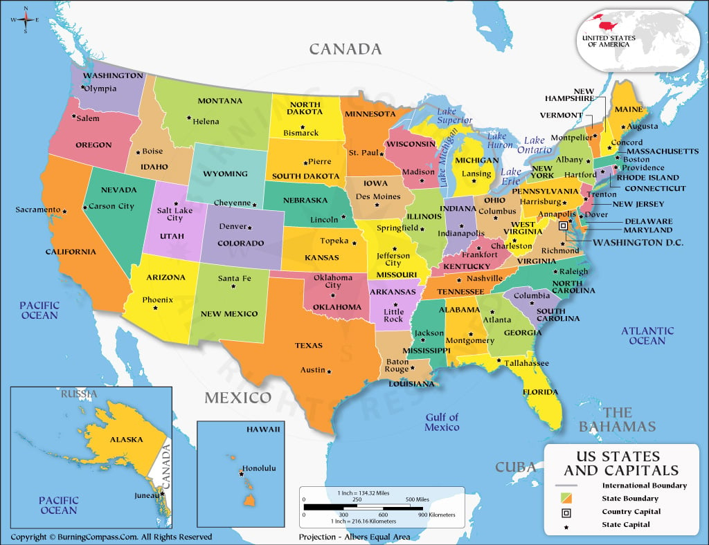United States Map With Capitals, Us States And Capitals Map | Labeled Map of USA with Capitals