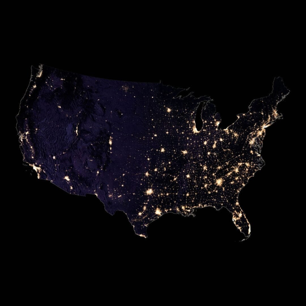 United States Night Satellite Map - High-Resolution Nighttime | Satellite Map of USA at Night