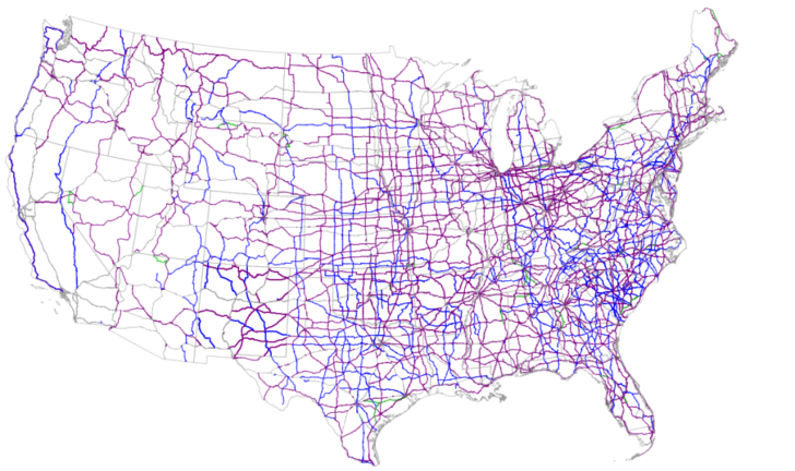 Map of USA with Routes