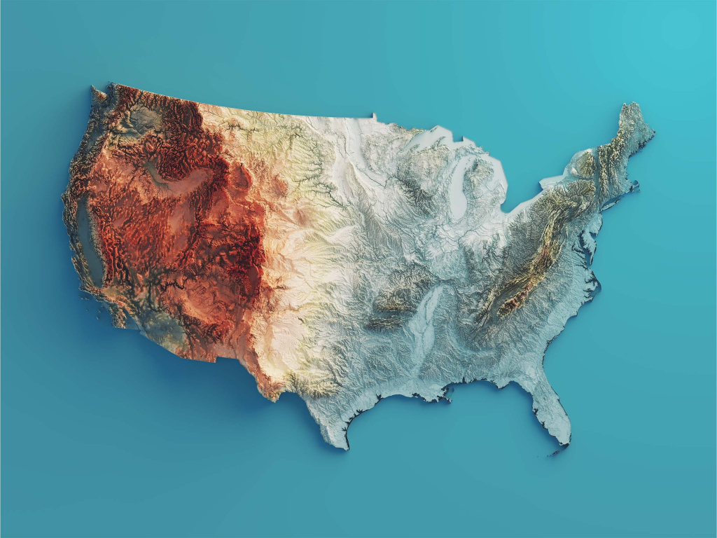 United States Of America Elevation Map (Spectral) - 2D Poster | 3D Topographic Map Of Usa