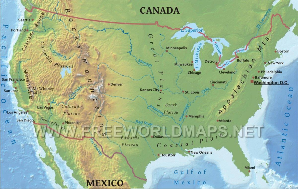 United States Physical Map | Map Of The Usa With Rivers And Mountains