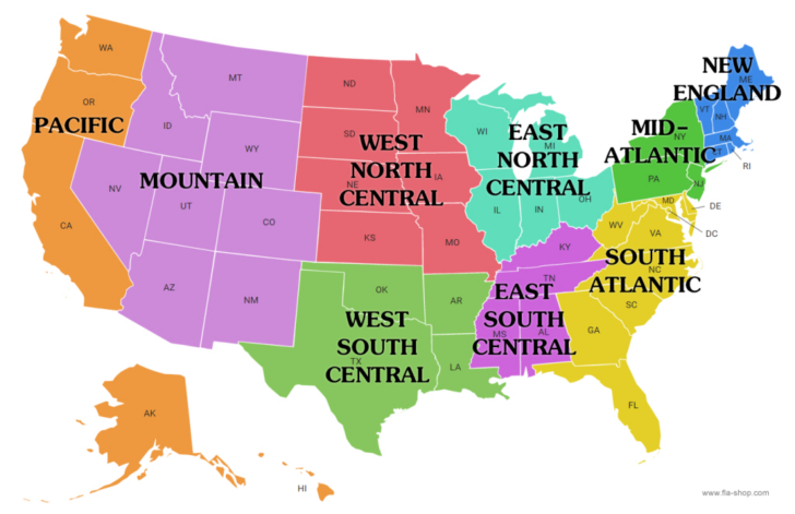 Regions of the USA Map