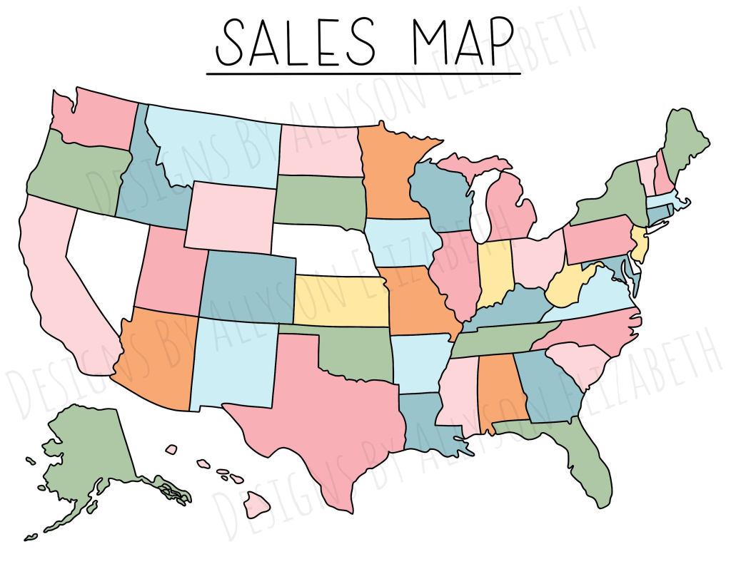 United States Sales Map - Coloring Page To Color In Procreate | Color In Map Of Usa