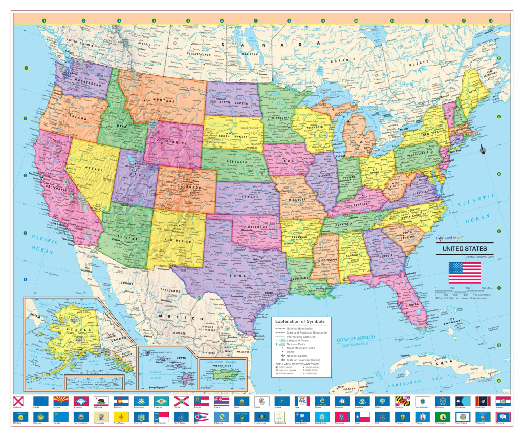 United States Wall Map Usa Poster With Us Flags - Rolled Paper Or Laminated | Current Map Of The Usa