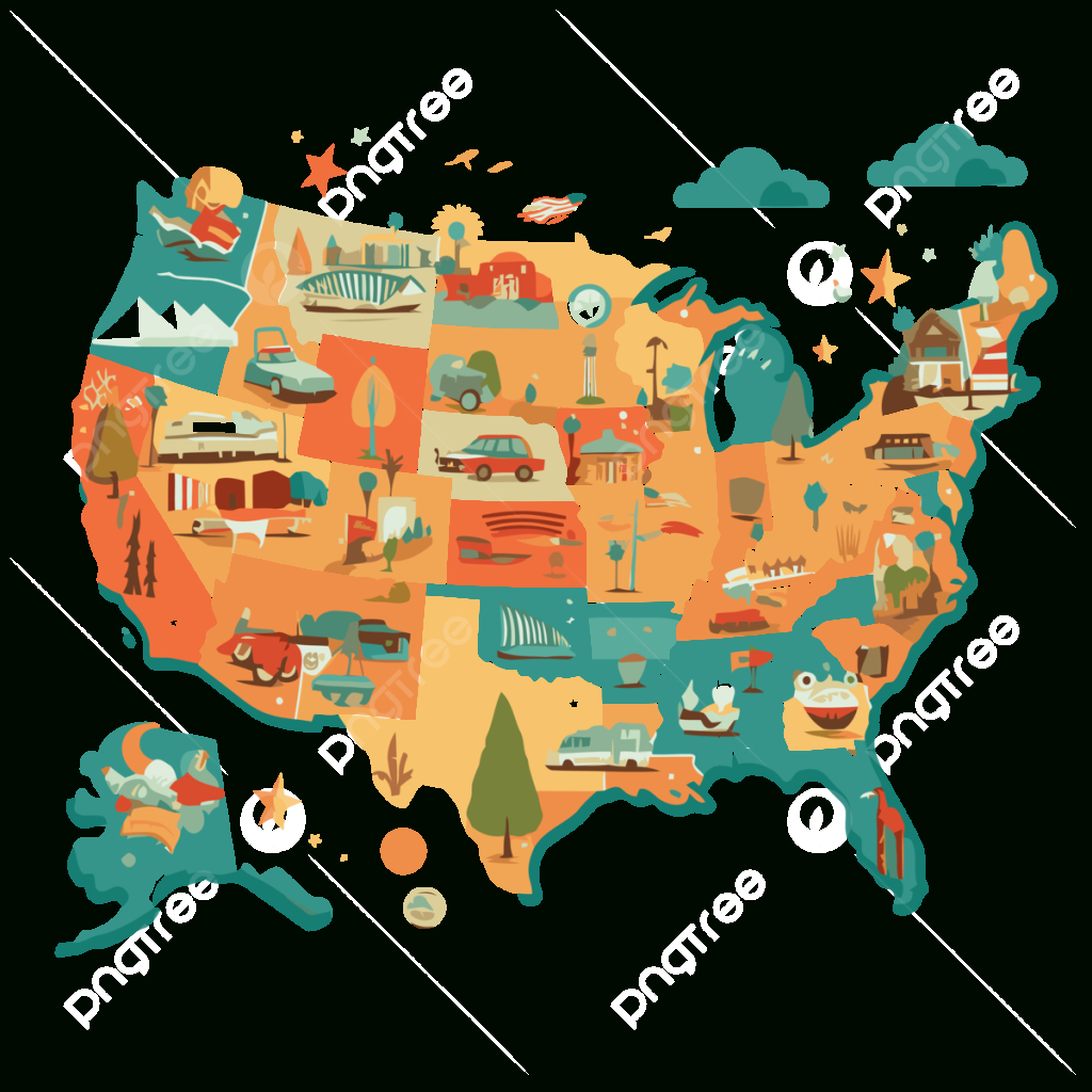 Uns Karte Vektor, Aufkleber Clipart Usa Landkarte Mit Farbenfrohem | Map Of Usa Clip Art
