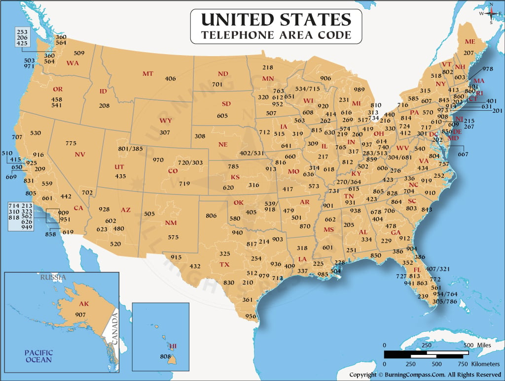 Us Area Code Map, Us Telephone Area Code Map, Us Dialing Code Map | Map Of Usa Area Codes