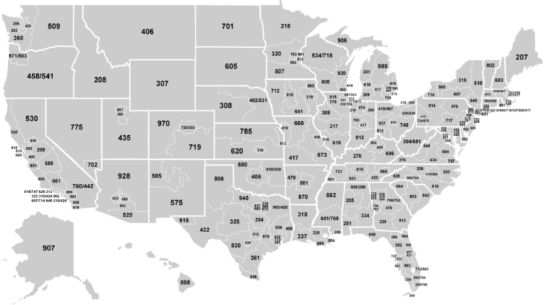 Telephone Area Code Map Of USA - Printable US Maps