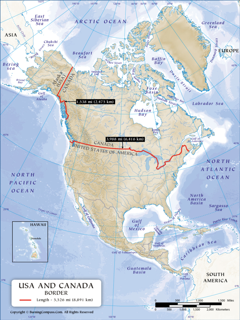 Us Canada Border Map, Us And Canada Border Map | Border Map of USA and Canada