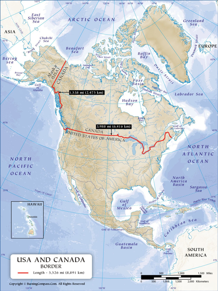 Us Canada Border Map, Us And Canada Border Map | Map Of Usa And Canada Border