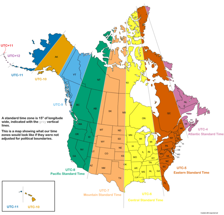 Us/Canada Time Zones If They Were Not Adjusted For Political | Map Of ...