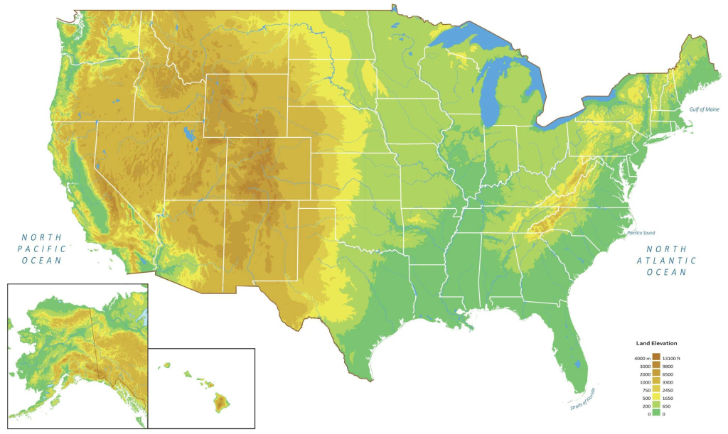 Us Elevation Map And Hillshade - Gis Geography | Elevation Map Of The Usa