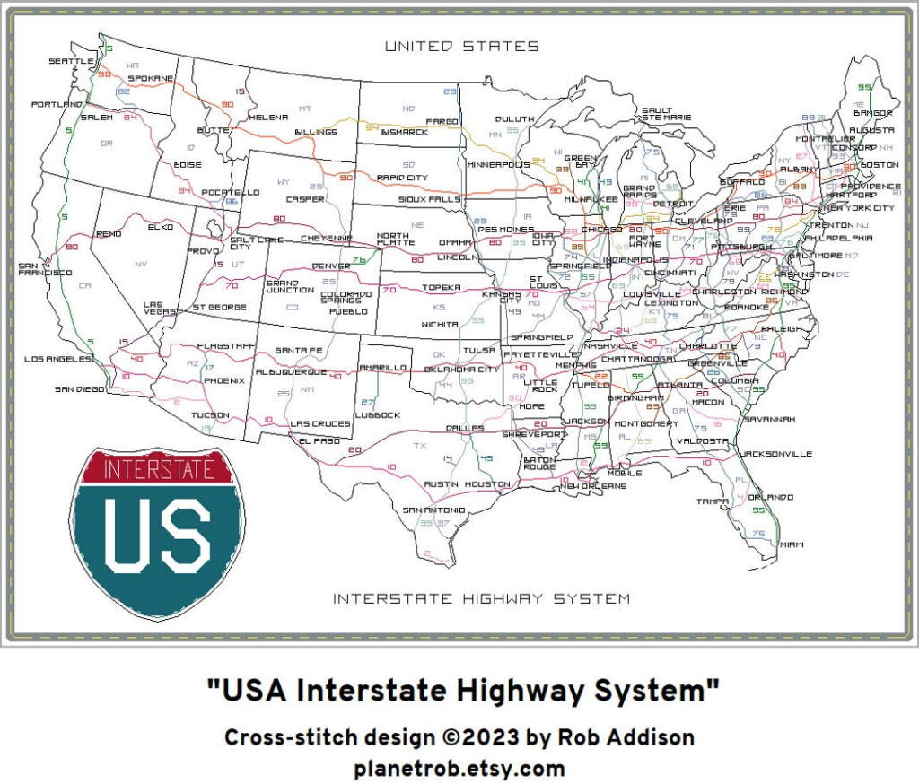 Us Interstate Road Landkarte Kreuzstich-Muster (Pdf Download | Interstate Map of the USA