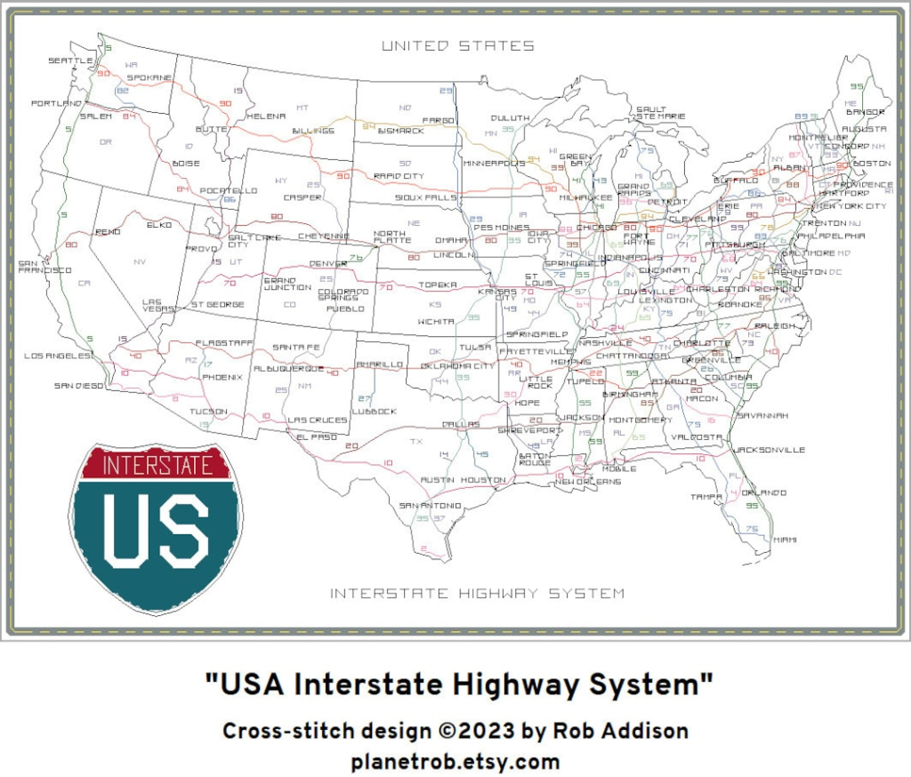 Us Interstate Road Landkarte Kreuzstich-Muster (Pdf Download | Map of USA Interstate Highways