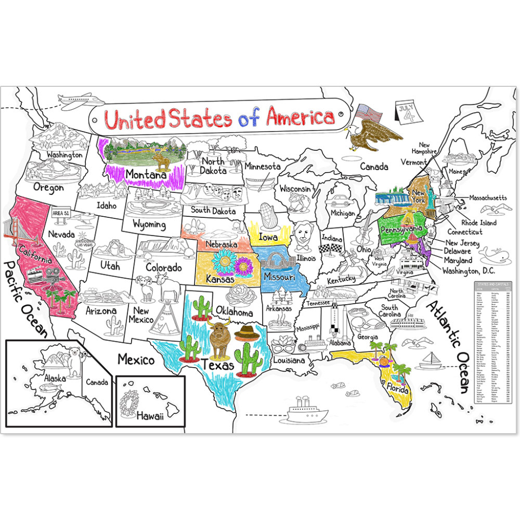 Us Map Coloring Poster (35X52&amp;quot;) Giant Coloring Posters | Map of USA to Color in States