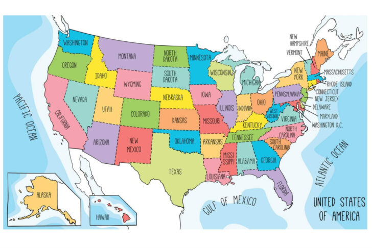 Map of USA to Color Printable
