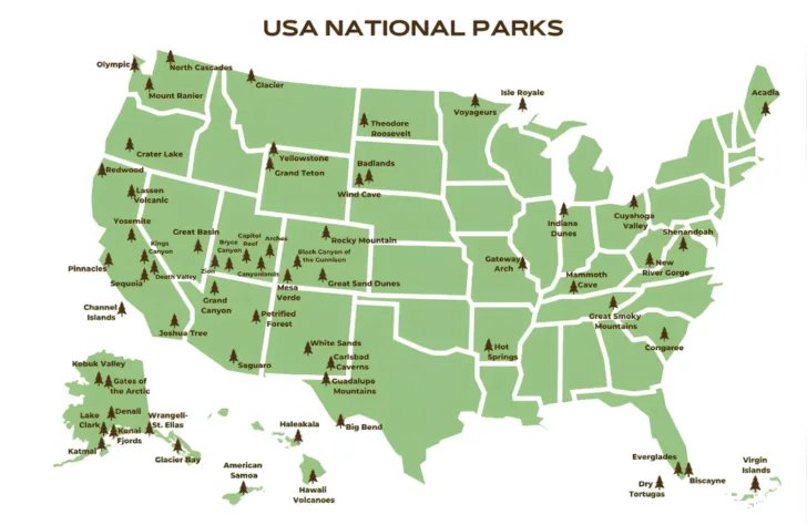 Map of National Parks in the USA