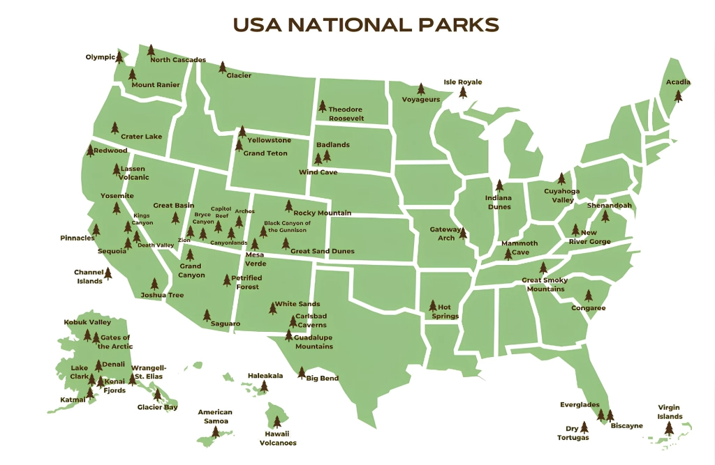 Us National Parks Map | Map of National Parks in the USA