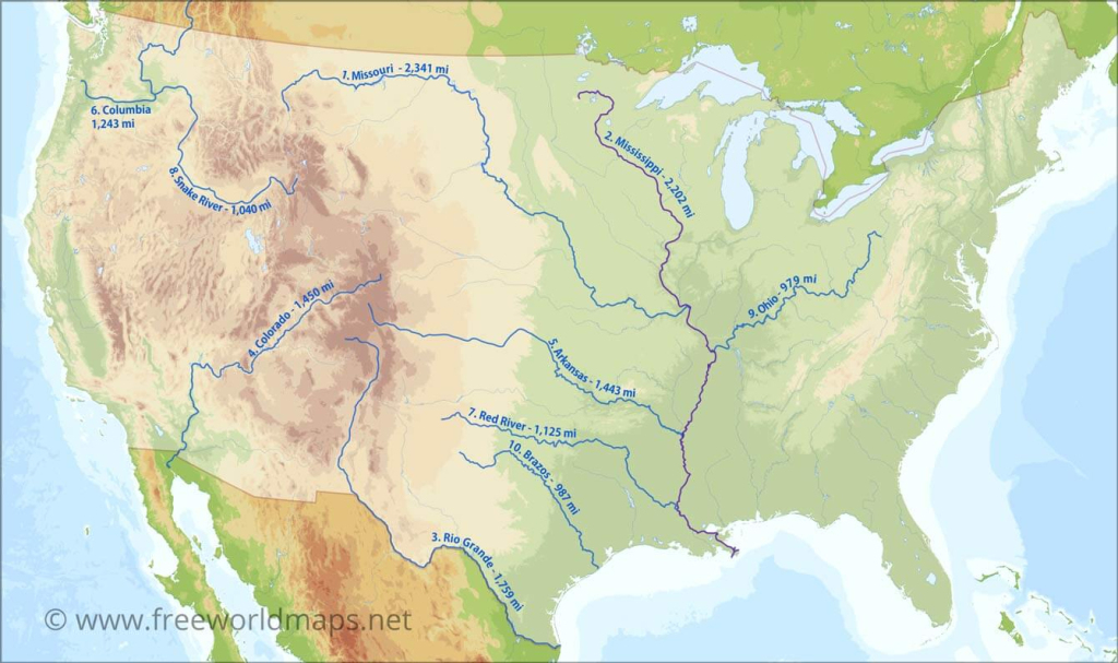 Us Rivers Map | Map of Rivers in USA