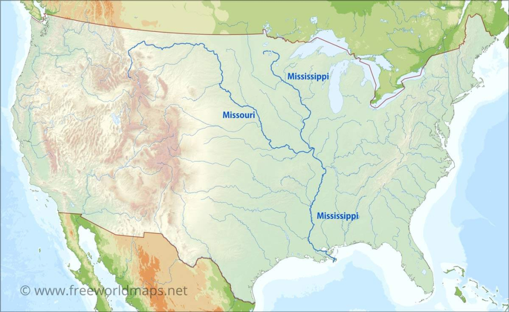 Us Rivers Map | Missouri River On Map Of Usa