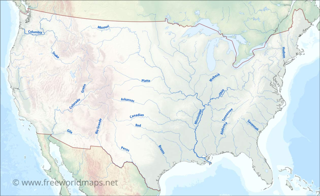 Us Rivers Map | Printable Map of the Rivers of the USA