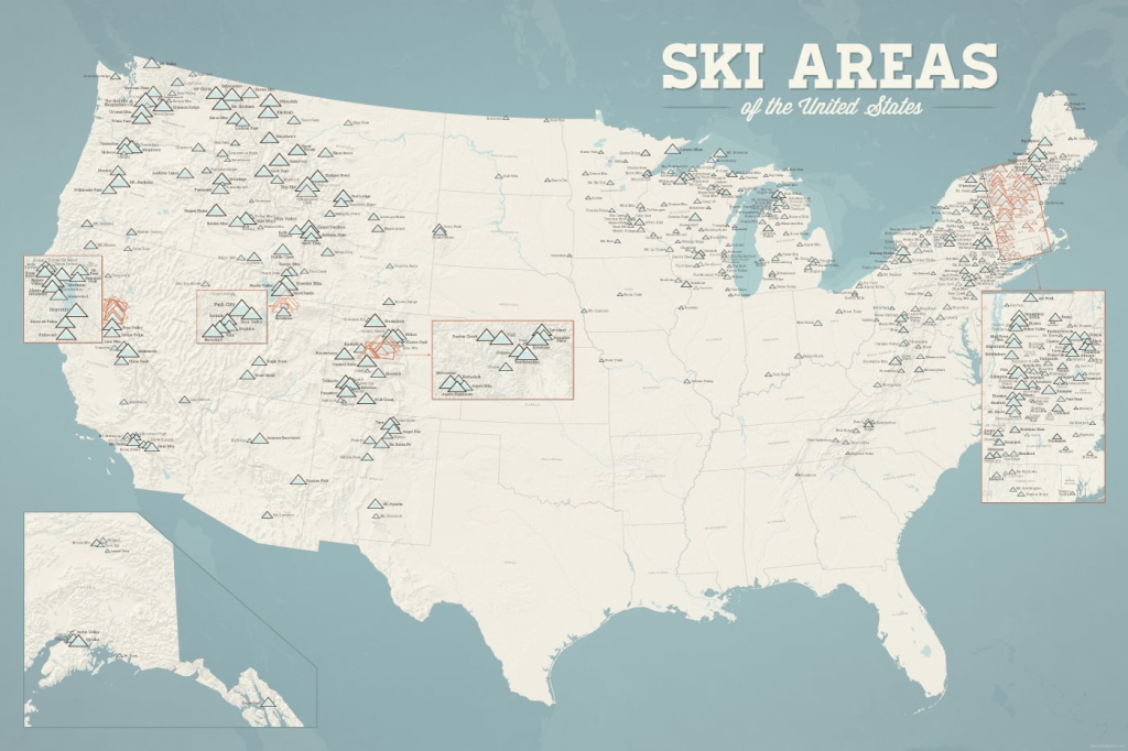 Us Ski Resorts Map 24X36 Poster - Walmart | Map Of Ski Resorts In Usa