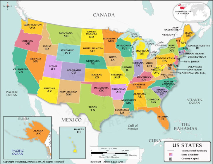Map of USA with States and Abbreviations