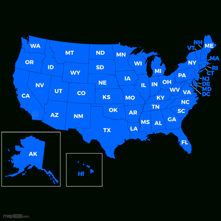 Map of the USA with Abbreviations