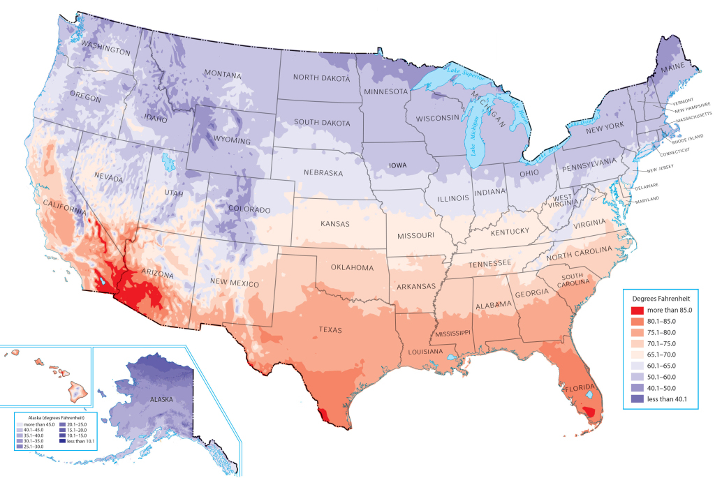Us Temperature Map - Gis Geography | Temperature Map Of The Usa