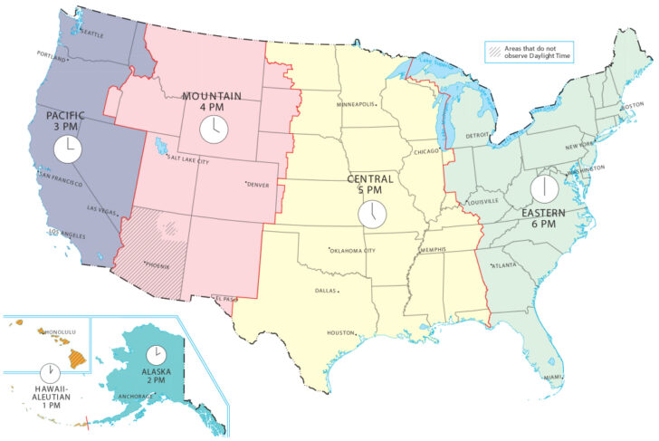 Map of Time Zones in USA