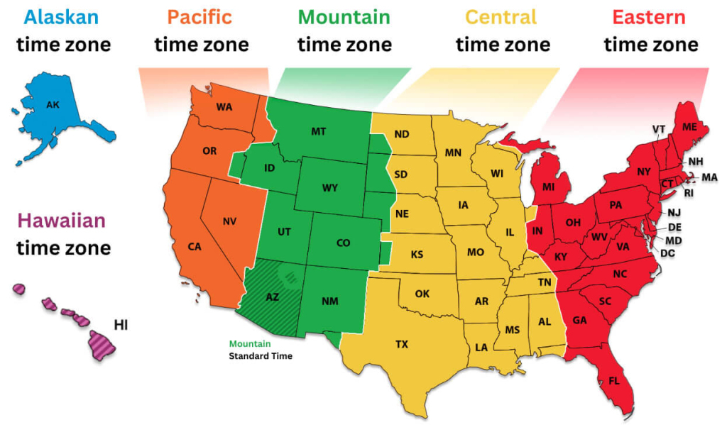 Us Time Zone Map - Guide Of The World | Map Of Central Time Zone Usa