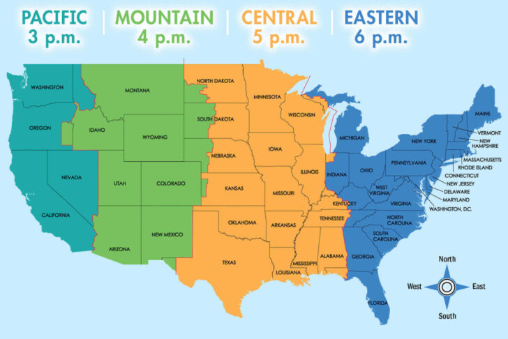 Map of USA Time Zones Printable