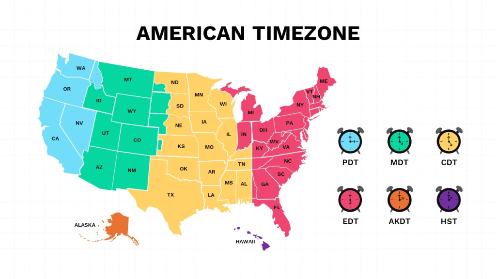 Us Time Zone Map Template | Find United States City Current Time | Map of USA Time Zones Printable