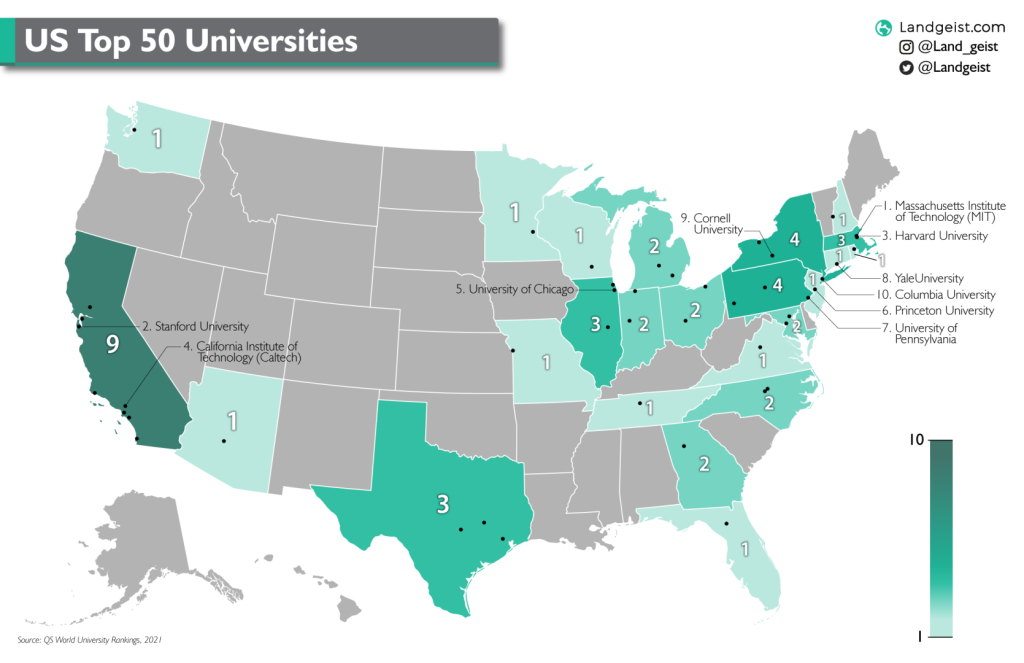 Us Top 50 Universities – Landgeist | Map of Universities in USA