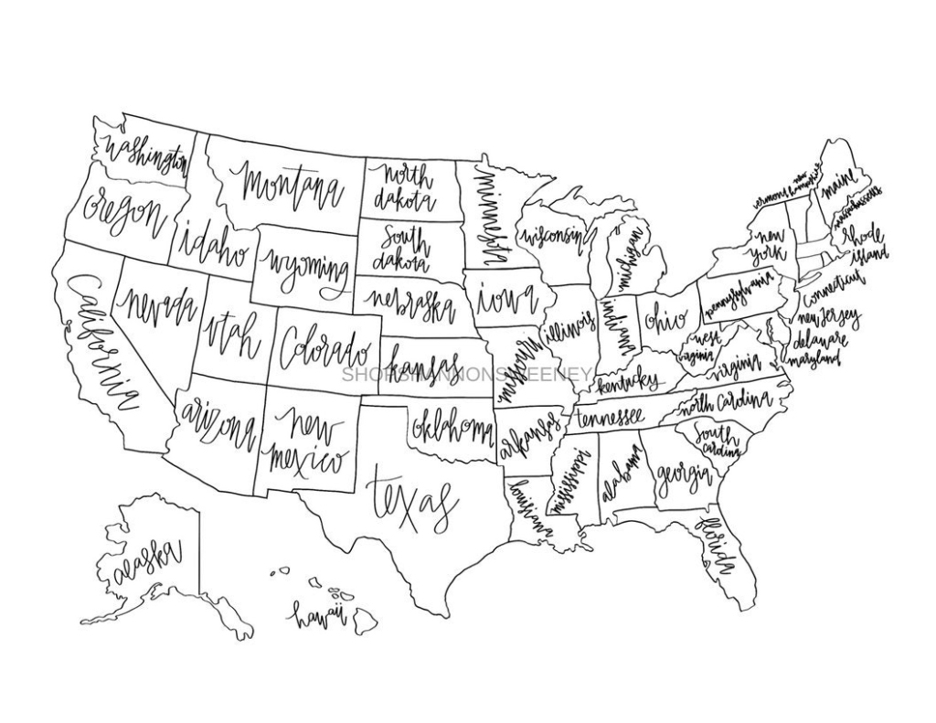 Usa Color In Map Digital Download, United States Map, Color In Map | Map of USA to Color in States