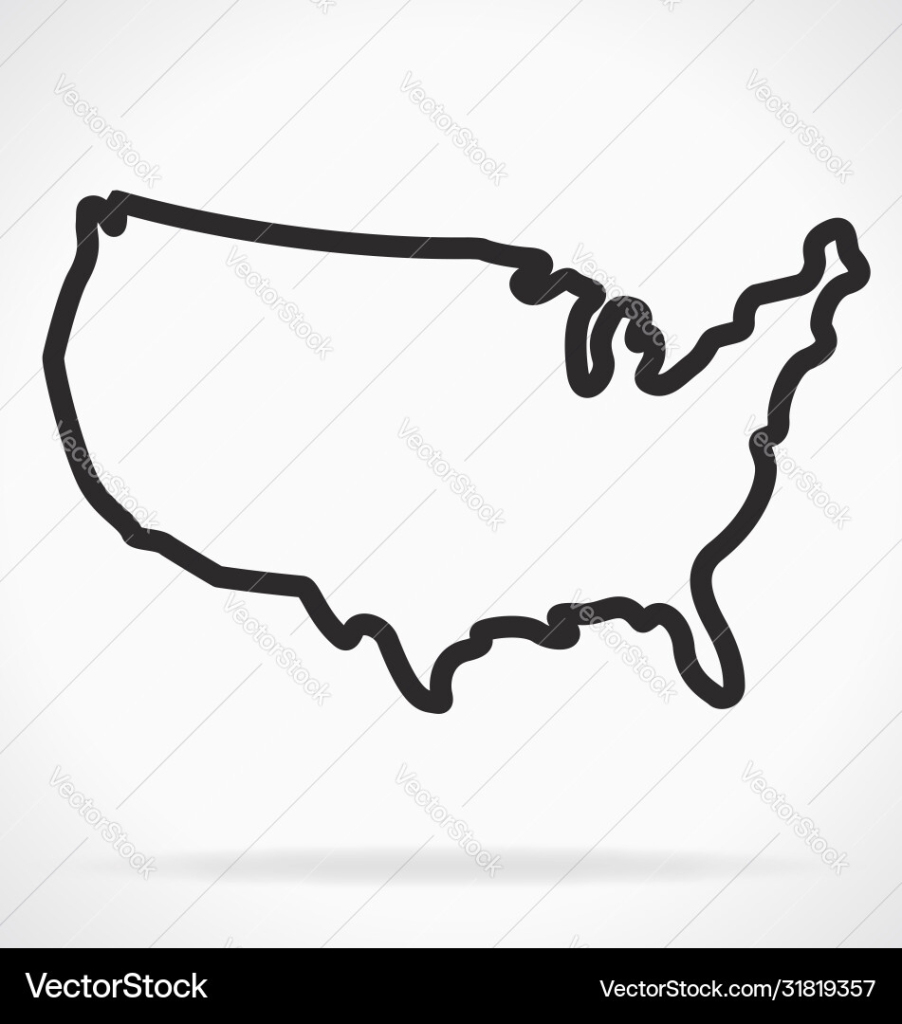 Usa Map Outline Lizenzfreies Vektorbild - Vectorstock | Map of the USA Outline