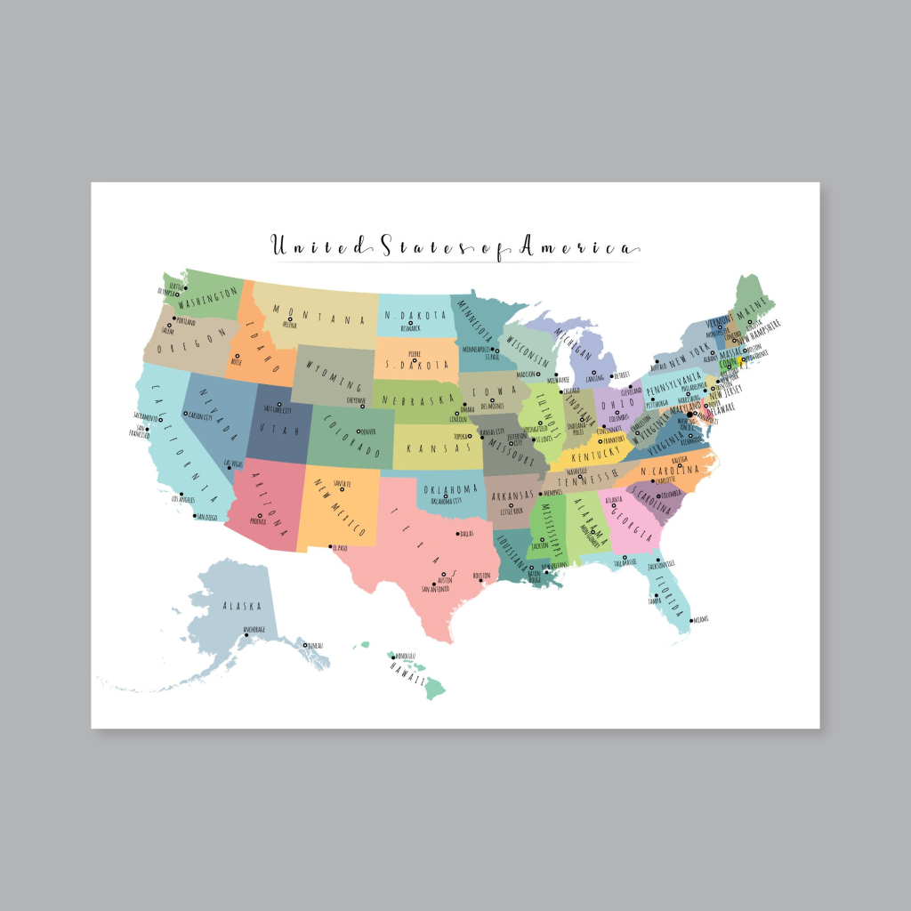 Usa Map, Printable Us Map, Large Us Map, Map Of United States, Kid | Printable Map of USA 16x20