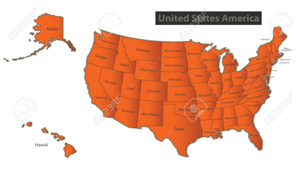 Usa Map With Alaska And Hawaii Orange Separate States Individual | Map of the USA with Alaska and Hawaii