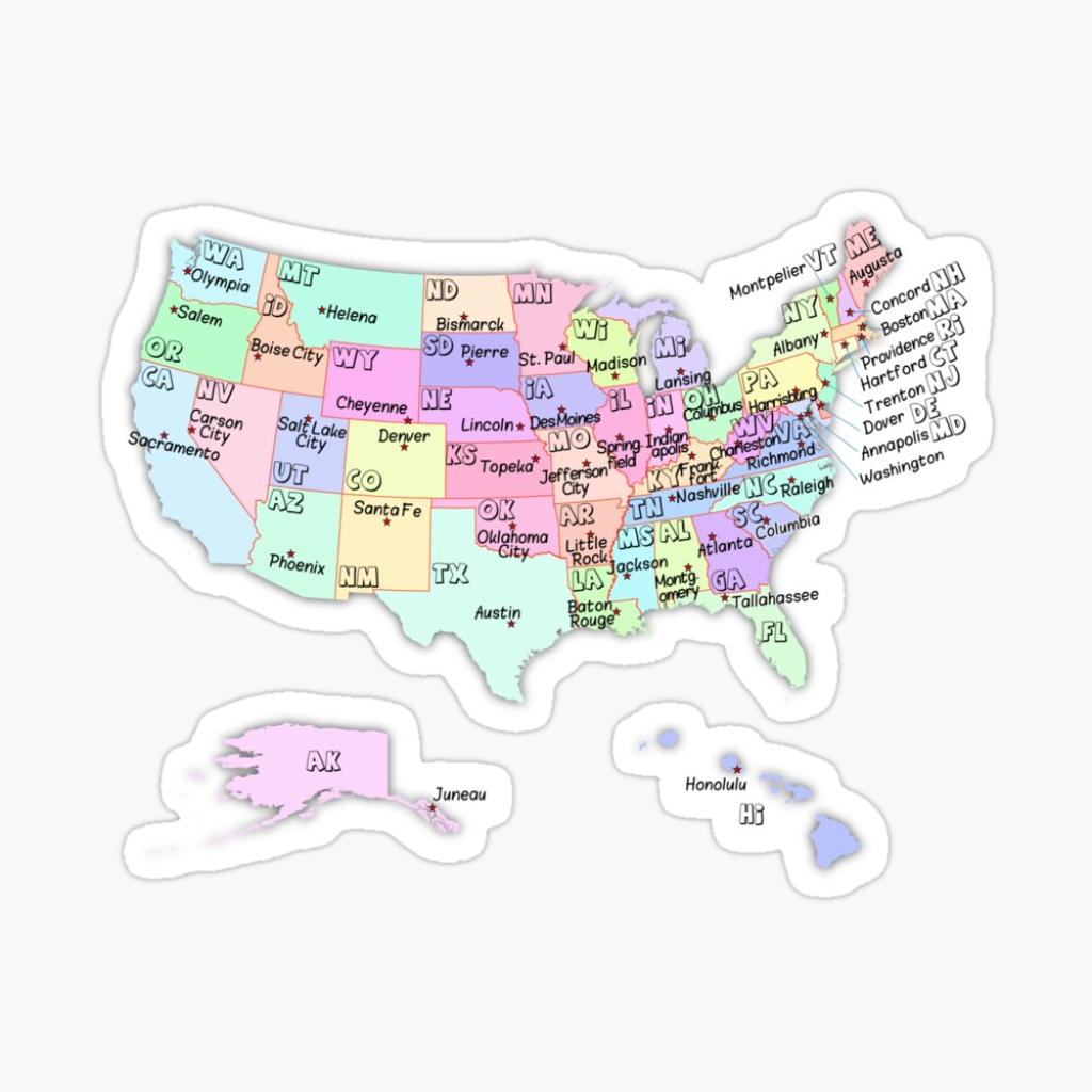 Usa Map With State Abbreviations And Capital Cities Names&amp;quot; Canvas | Map Of Usa With Capitals And Abbreviations