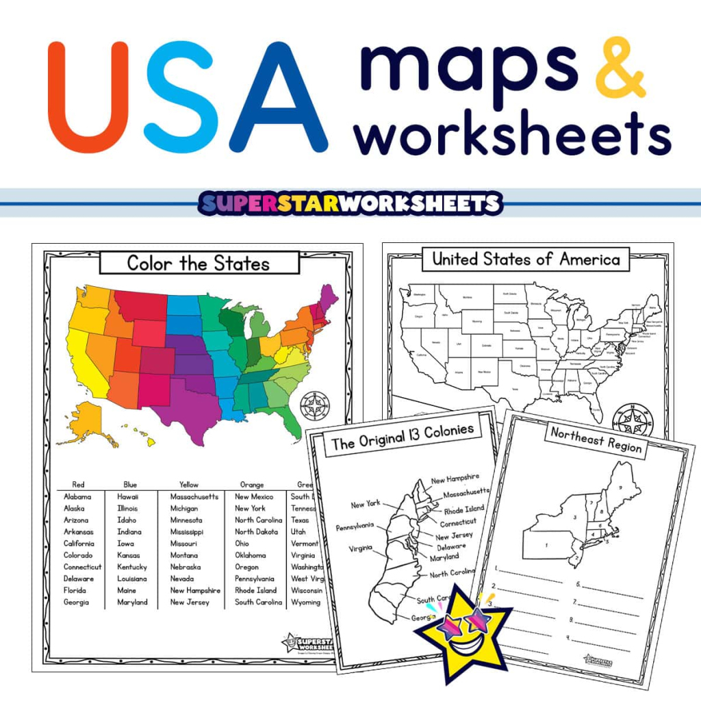 Usa Map Worksheets - Superstar Worksheets | Map of South Part of USA Free Printable For Kids