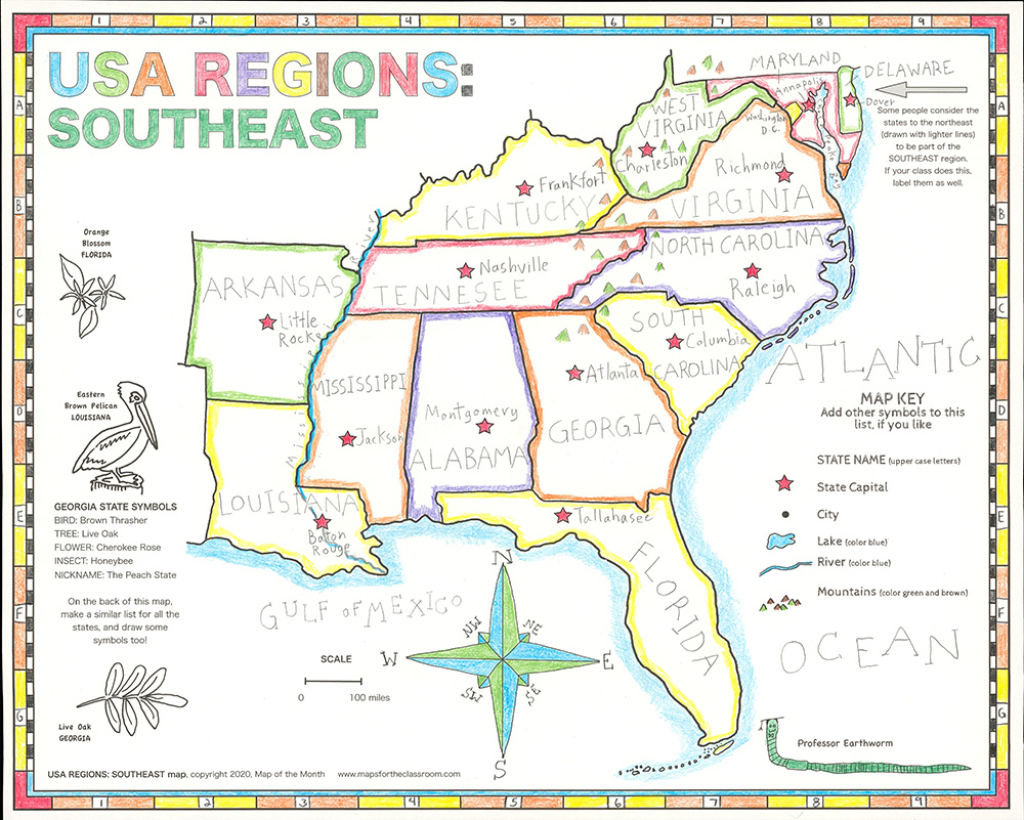 Usa Regions – Southeast | South Region of USA Map Free Printable For Kids