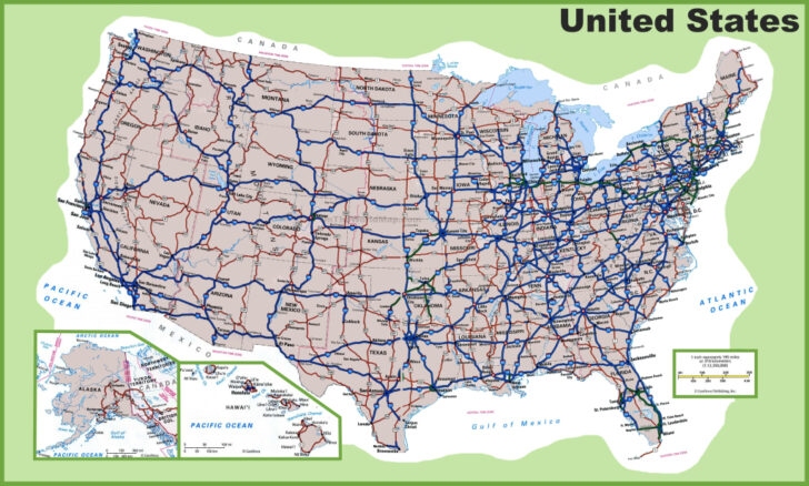 Road Map of USA with States and Cities