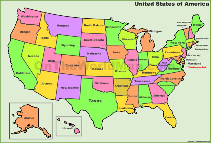 Map of the USA Showing the States